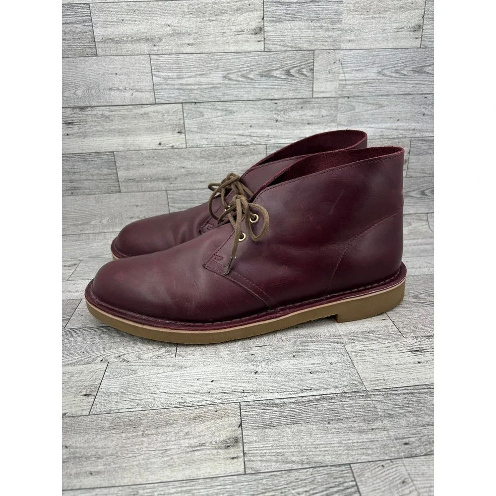 Clarks Bushacre 3 Mens Burgundy Leather Chukka Desert Boots‎ 12 M 261741457110
